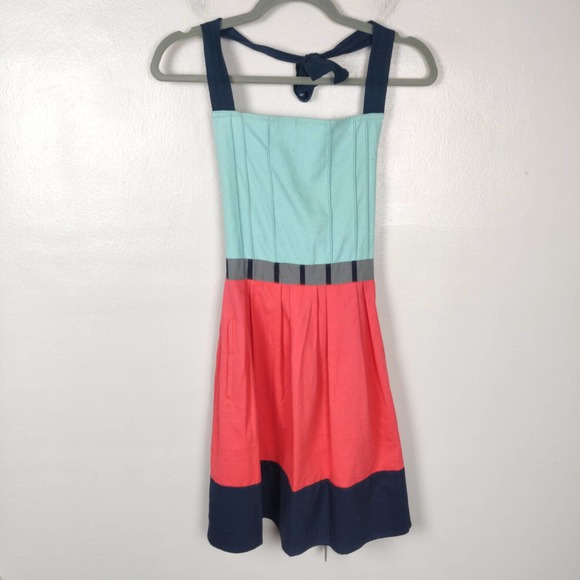 Anthropologie Accessories - Anthropologie Apron NWT One Size Teal Coral Colorblock 100% Cotton Kitchen